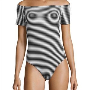 Kendall + Kylie striped off the shoulder bodysuit